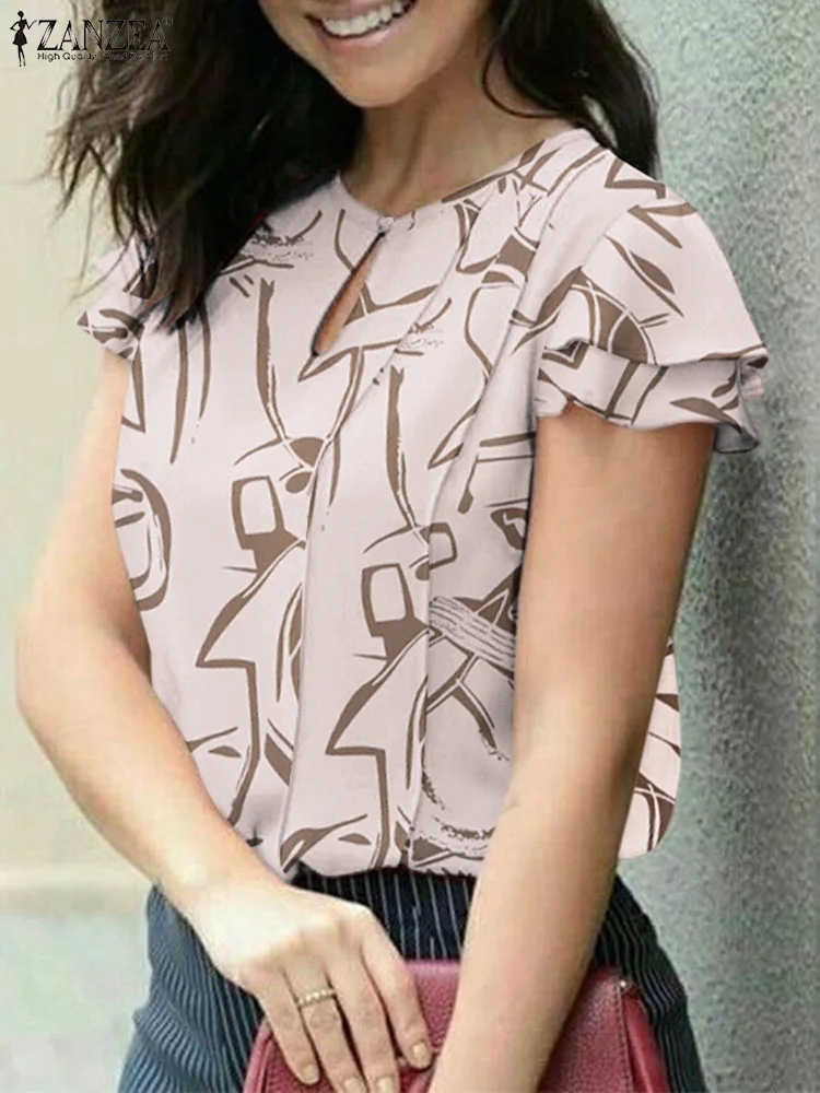

ZANZEA Woman Fashion Floral Printed Blouse Summer Short Sleeve O-Neck Tunic Tops Female Casual Holiday Chemise Oversized 2024