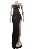Sexy Black High Split Maxi Dress WoStrap Sleeveless Hollow Out Bodyconwear Long Dress