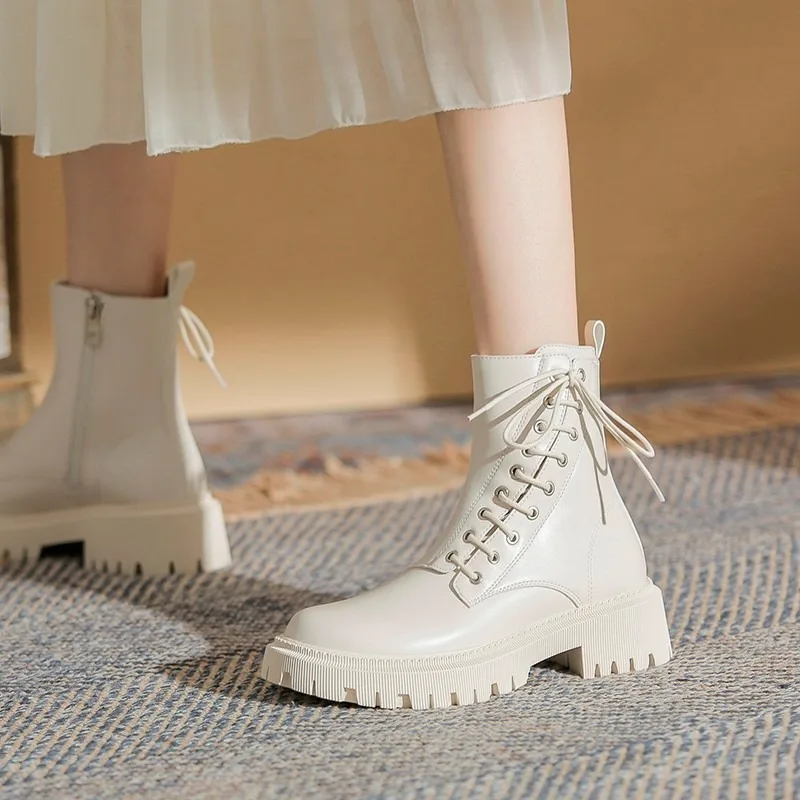 2024 High Quality Shoes Female Cross-tied Women's Boots Fashion Side Zipp Daily Boots Women New Round Toe Ankle Boots comfort