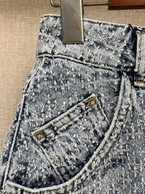 French New Women Denim Shorts Rhinestone Decoration Versatile Texture  Straight Short Jeans Pants for Ladies 2023 Spring Summer - AliExpress