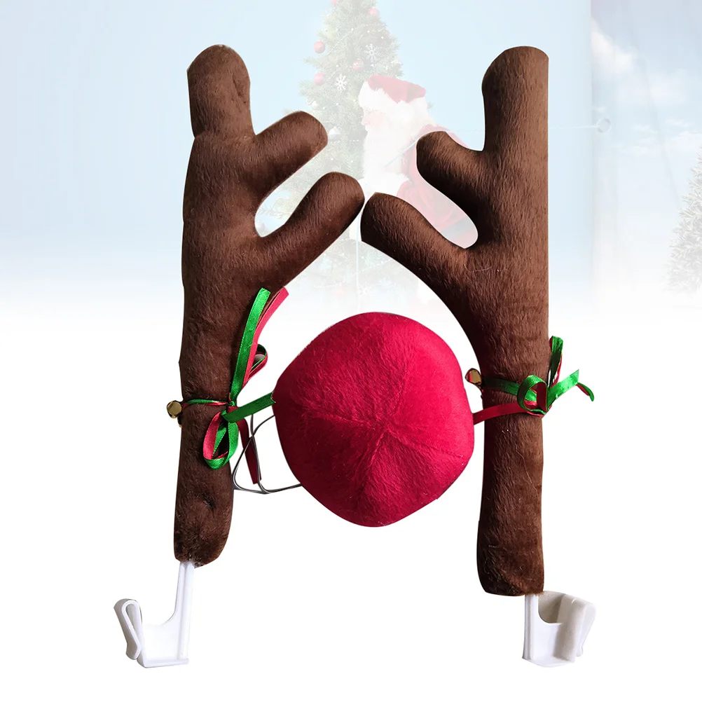 

2pcs Car Reindeer Antlers Nose Window Roof- Front Grille Rudolf Reindeer Bell Christmas Costume Auto Accessories ( Dark Brown )