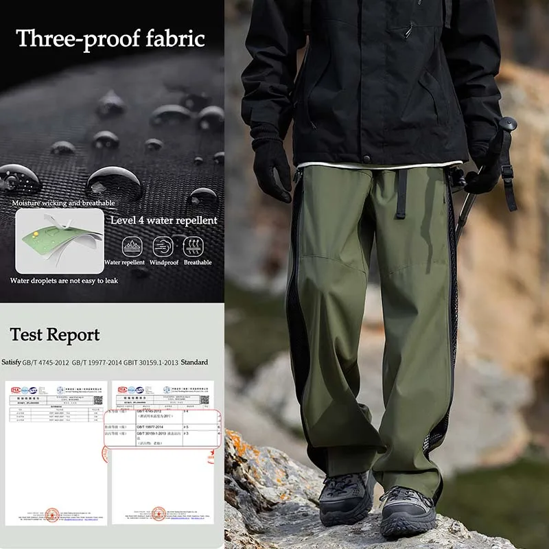 Men Hiking Pants Waterproof Windproof Pants Lightweight Breathable Cargo Side Zip Outdoor Joggers Trekking Fishing Trouser