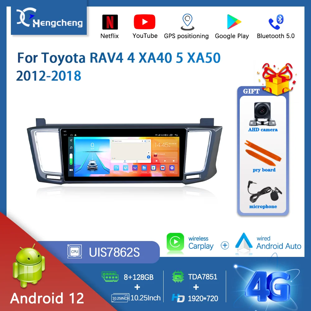 

Автомобильный мультимедийный плеер, 10,25 дюйма, для Toyota RAV4 4 XA40 5 XA50 2012-2018, GPS-навигация, радио, Android 12, 8 + 128 ГБ, камера Carplay 360