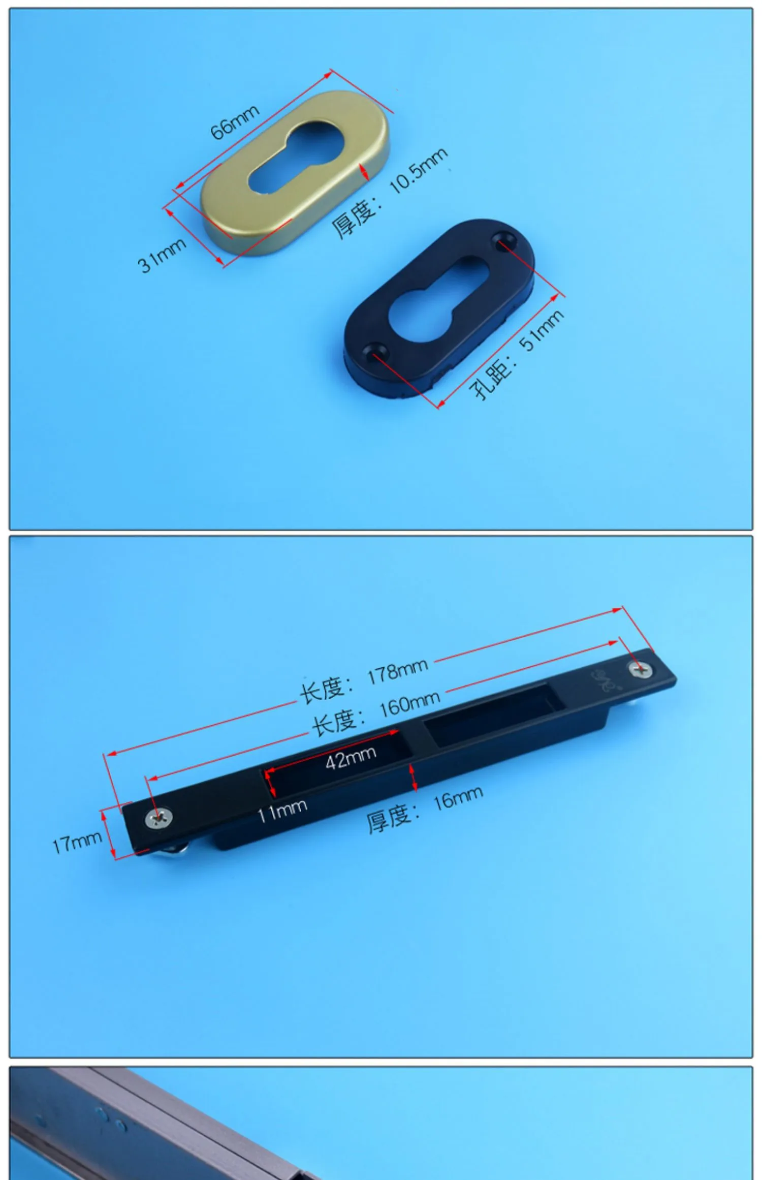 Heavy Duty Sliding Door Hook Lock Aluminum Alloy Sliding Balcony Glass Door Double Hook Lock Body Wooden Door Hardware