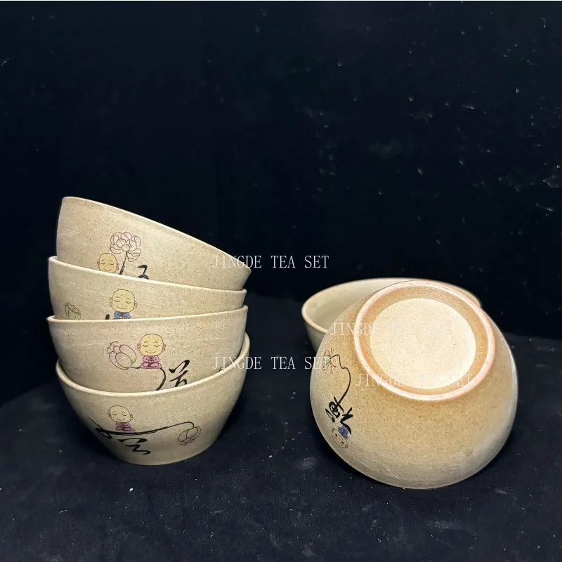 6 Pieces of Ceramic Personal Single Cup Handmade Small Tea Bowl Household Rough Pottery Tea Cup Chinese Tea Set Accessories