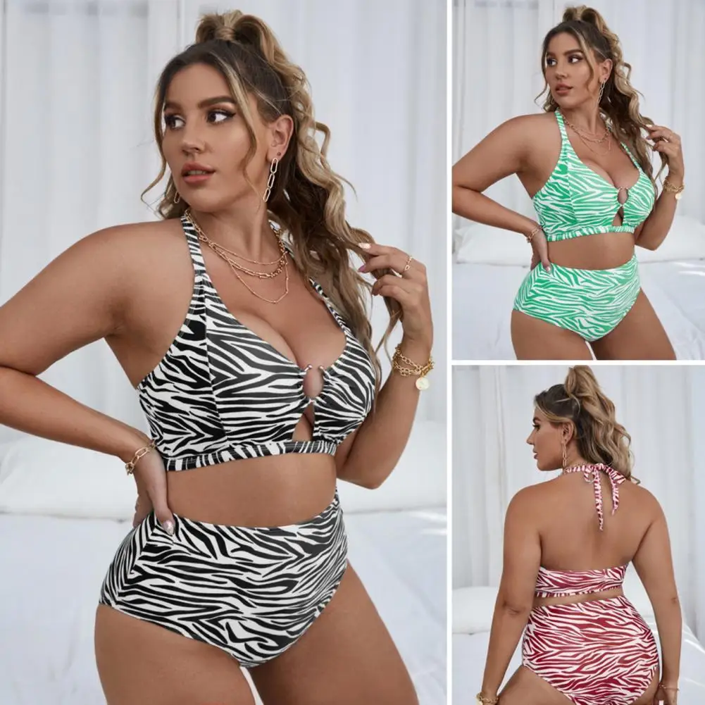 

Plus Size Women's Bikinis Set Contrast Color Large Bathing Suits Two-piece High Waist Push Up Summer Swimwear Women's Clothing