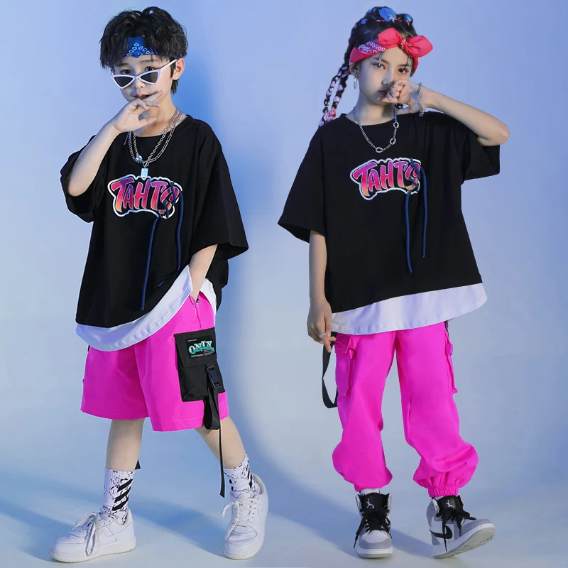 Kids Kpop Teen Hip Hop Clothing T Shirt Sport Tee Top Summer Cargo Shorts Streetwear For Girl Boy Jazz Dance Costume Clothes