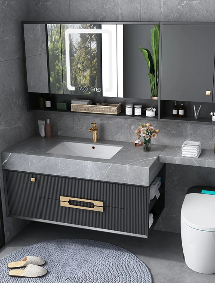 Bathroom cabinet rock slab integrated basin extension toilet smart, bathroom washbasin hand washbasin cabinet combination