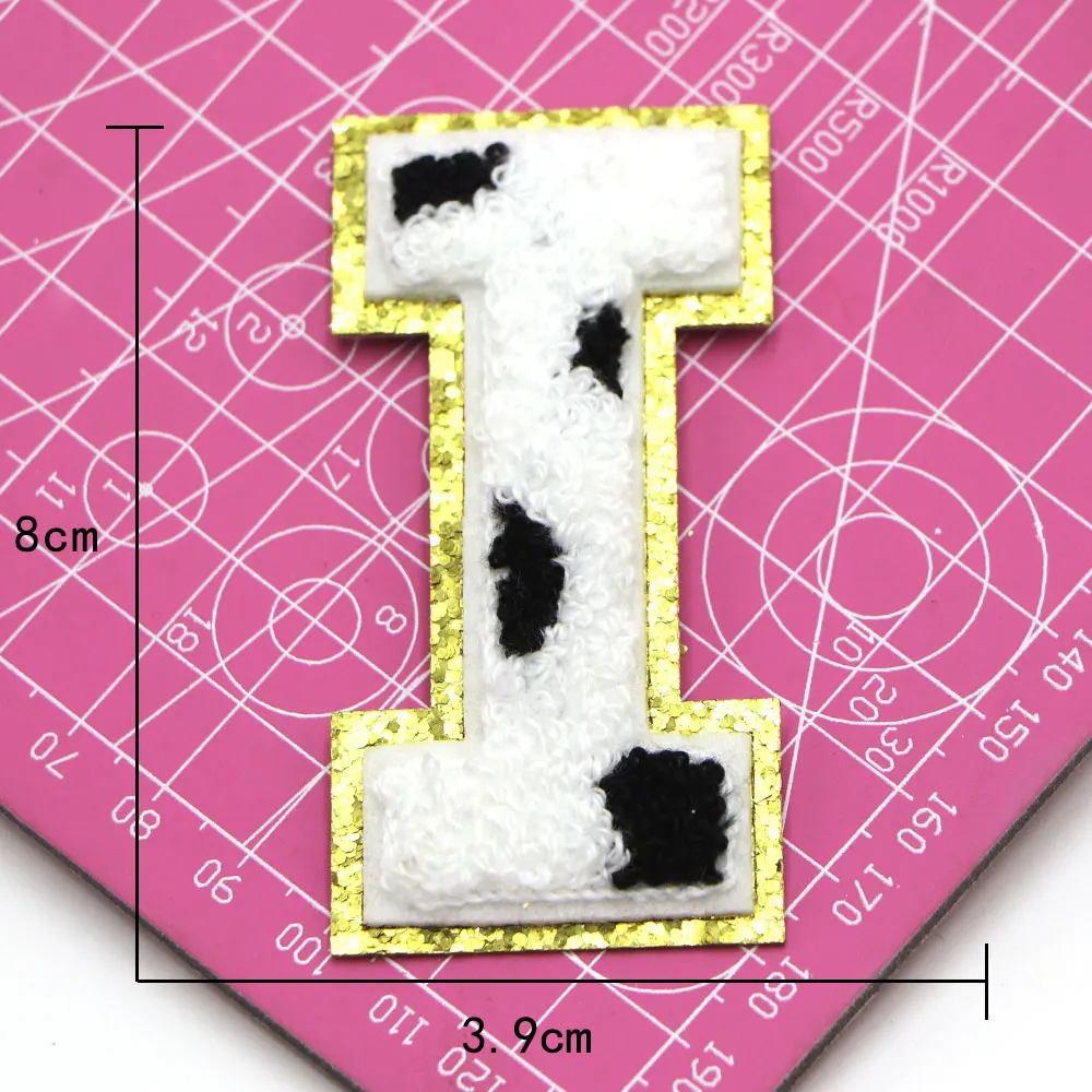 1pc 80mm A-Z Kuh Brief Eisen auf Chenille Patches auf Applique gestickte Patches DIY benutzer definierte Name Abzeichen Dekor Reparatur Patch nähen – Detail 11