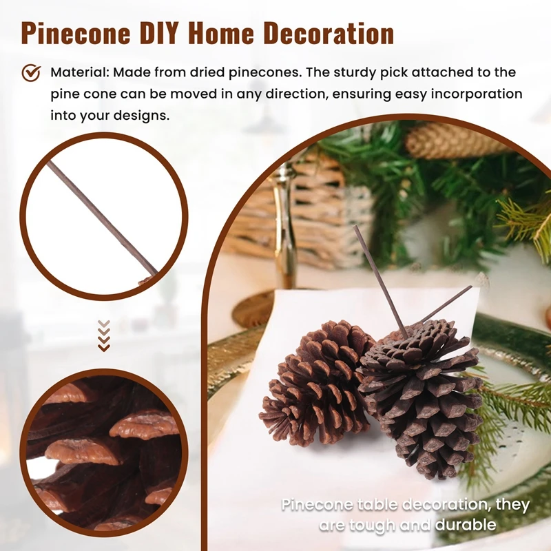 12Pcs Christmas Pinecone Sprays Medium Pinecones Picks With Wired Stems 8.3 Inch Tall For Xmas A