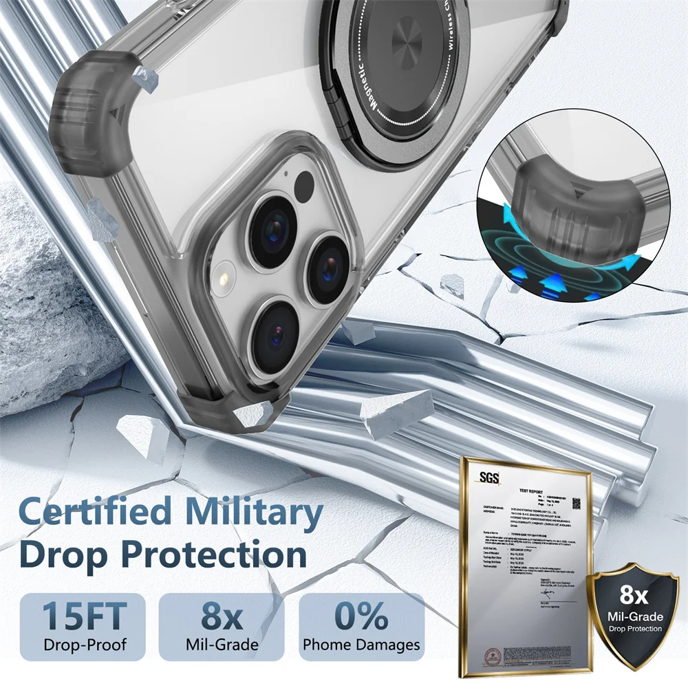 Luxury Magnetic Folding Stand Holder with Rotating Bracket - Clear Armour Phone Case