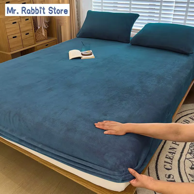 Warm Velvet Bedspread Mattress Cover Winter Plush Elastic Fitted Sheet Double Bed Sheet Soft Bed Protector 90 120 150 180 200