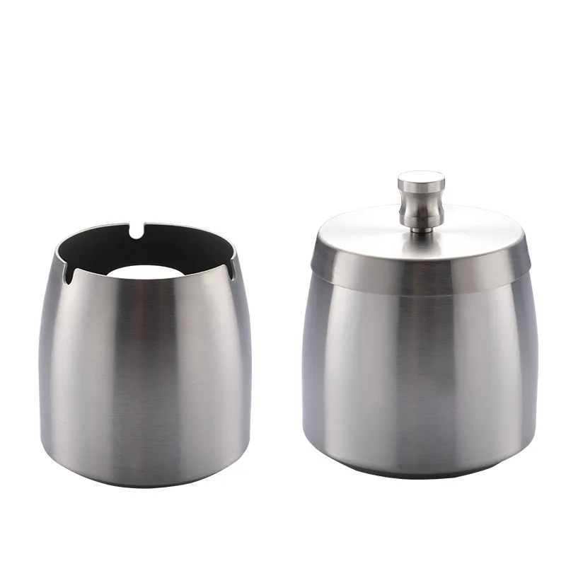 Thickened Stainless Steel Desktop Ashtray With Lid Smokeless Heightened Windproof Ashtray For Office Home Decor