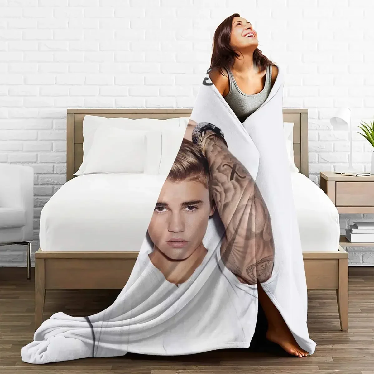 Warm Soft Blanket Travelling Justin Bieber Throw Blanket Canadian Singer Flannel Bedspread Couch Chair Novelty Sofa Bed Cover 5