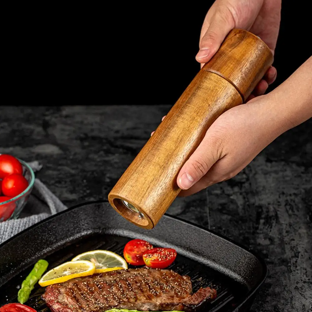 8 Inch Acacia Wood Salt Pepper Grinder Household Manual Seasoning Bottle Adjustable Tightness Pepper Grinder Kitchen Tool