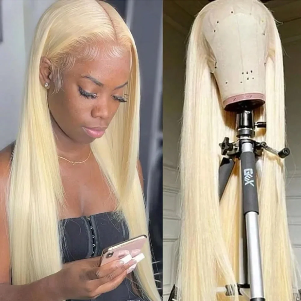 200% 250% Density 34 Inch 13x4 Blonde 613 Straight Transparent Lace Frontal Wig 13x6 Brazilian Straight Human Hair Wig for Women