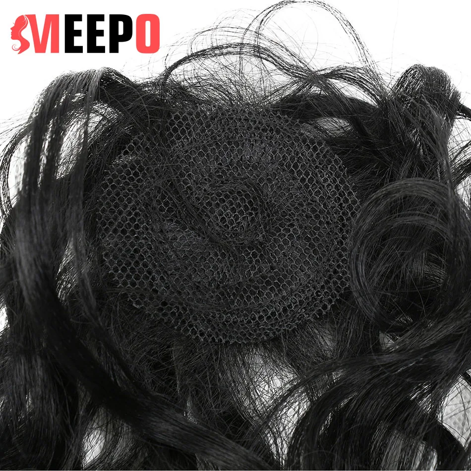 Meepo Synthetic Hair Bundles Natural Wave 6 Bundles(14*2+16*2+18*2) with Closure Curly Hair Extensions High Temperature Fiber