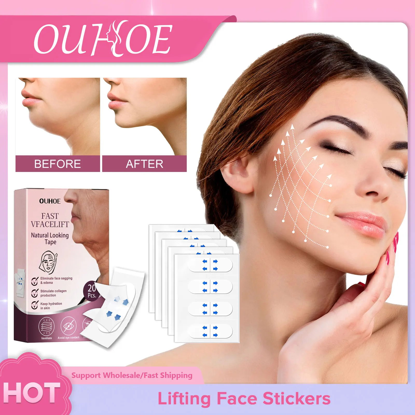 

Lifting Face Sticker Wrinkle Remover Anti Aging Tightening Firming Reduce Sagging Invisible Transparent Thin Shaping Face Patch