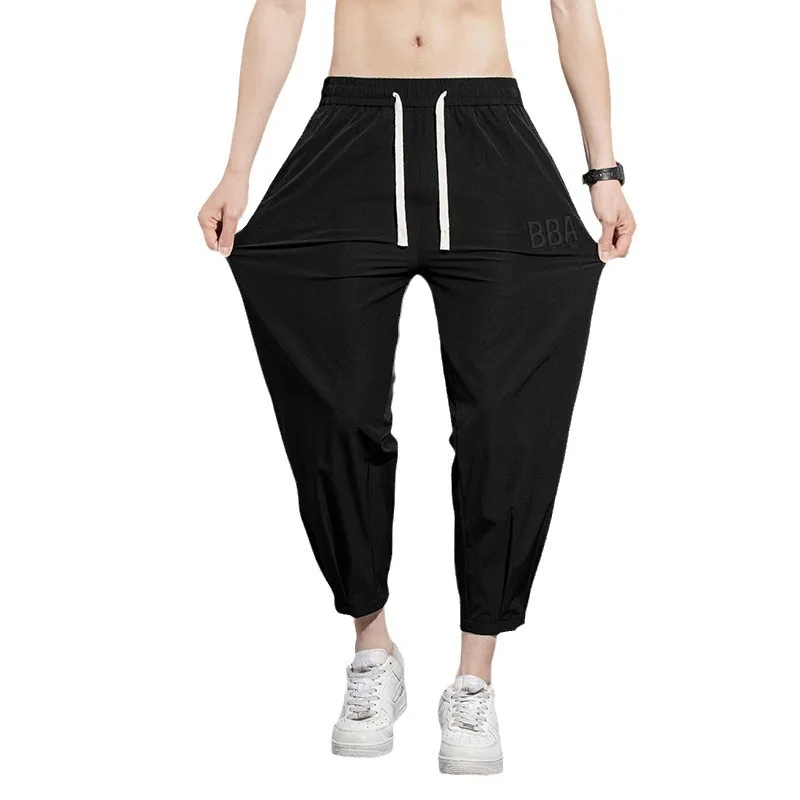 여름 남성 캐주얼 바지 발목 길이 플러스 사이즈, 루즈 한국 스타일 아이스 실크 통기성 바지, 8XL, 9XL