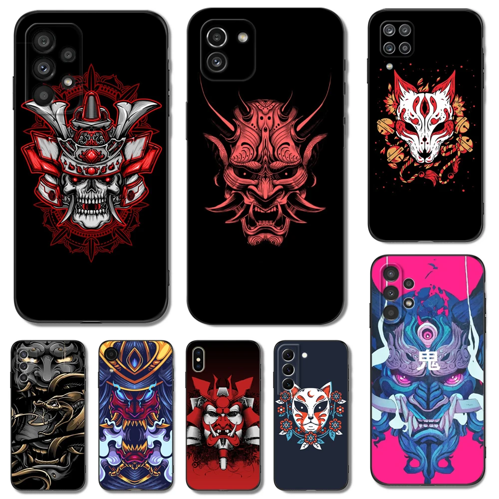 Custodia In Tpu Nero Per Samsung Galaxy S23 S22 S20 S21 Fe Plus Ultra + S10 E Lite Cover Samurai Oni Mask