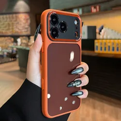 Luxurious Semi - Transparent Metal Lens Frame Protective Case for iPhone 15 Plus (Orange)