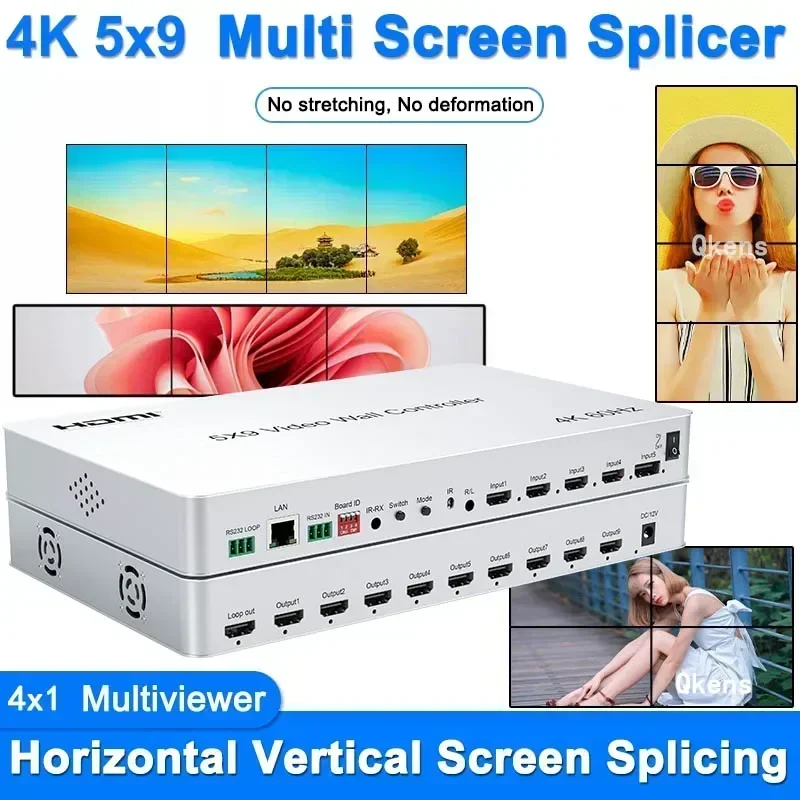 4K 5x9 비디오 월 컨트롤러 TV 스플라이서 1x3 1x4 1x5 1x6 가로 화면 세로 화면 2x2 3x3 4x1 스플라이싱 HDMI 멀티뷰어