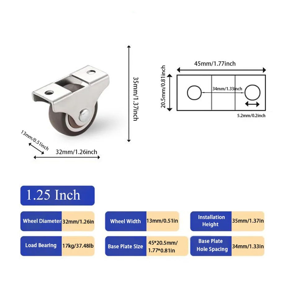 12Pack 1 Inch Mini Caster Wheels For Furniture Rolling Cabinet Sliding Barn Door - View #7