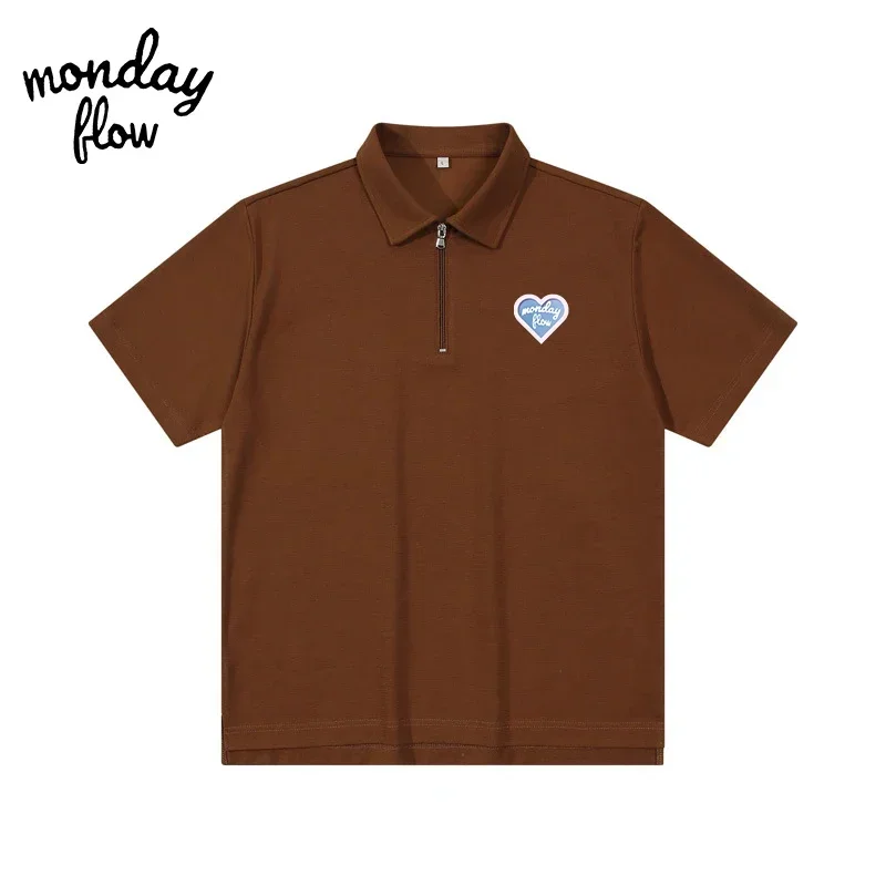 Monday Flow 여름 남성 골프 폴로 넥, 하프 지퍼 반팔 골프 탑, 다목적 용수철 야외 스포츠 골프 셔츠