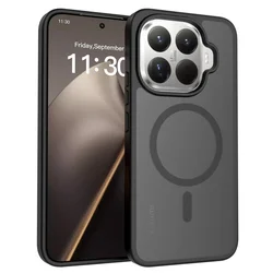 Enhanced Matte Armor Shockproof Case with Magnetic Wireless Charging and Translucent Design for Xiaomi 17 pro (Black)