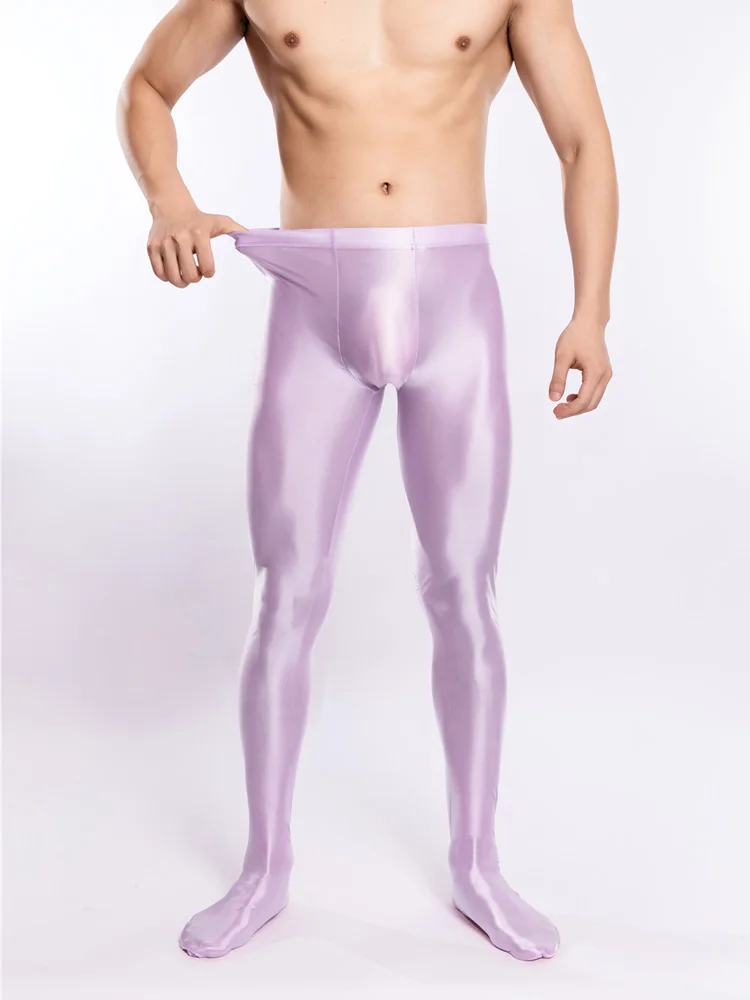 Sexy Men Oil Glossy Shiny Tights Pencil Pants Sheer See Through Unisex Elastic Yoga Leggings Stain Smooth Full Pants Candy Color 4