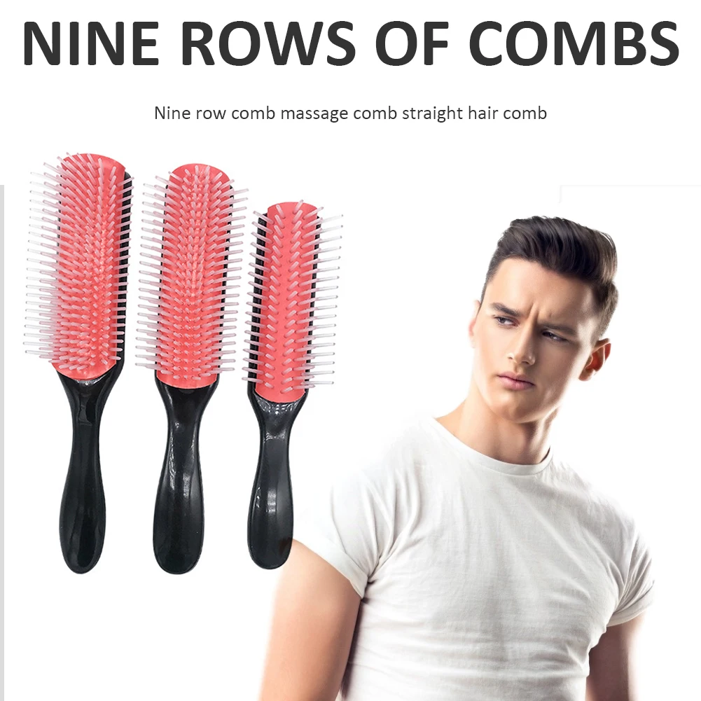 9-Rows Detangling Hair Brush Denman Detangler Hairbrush Scalp Massager Straight Curly Wet Hair Comb