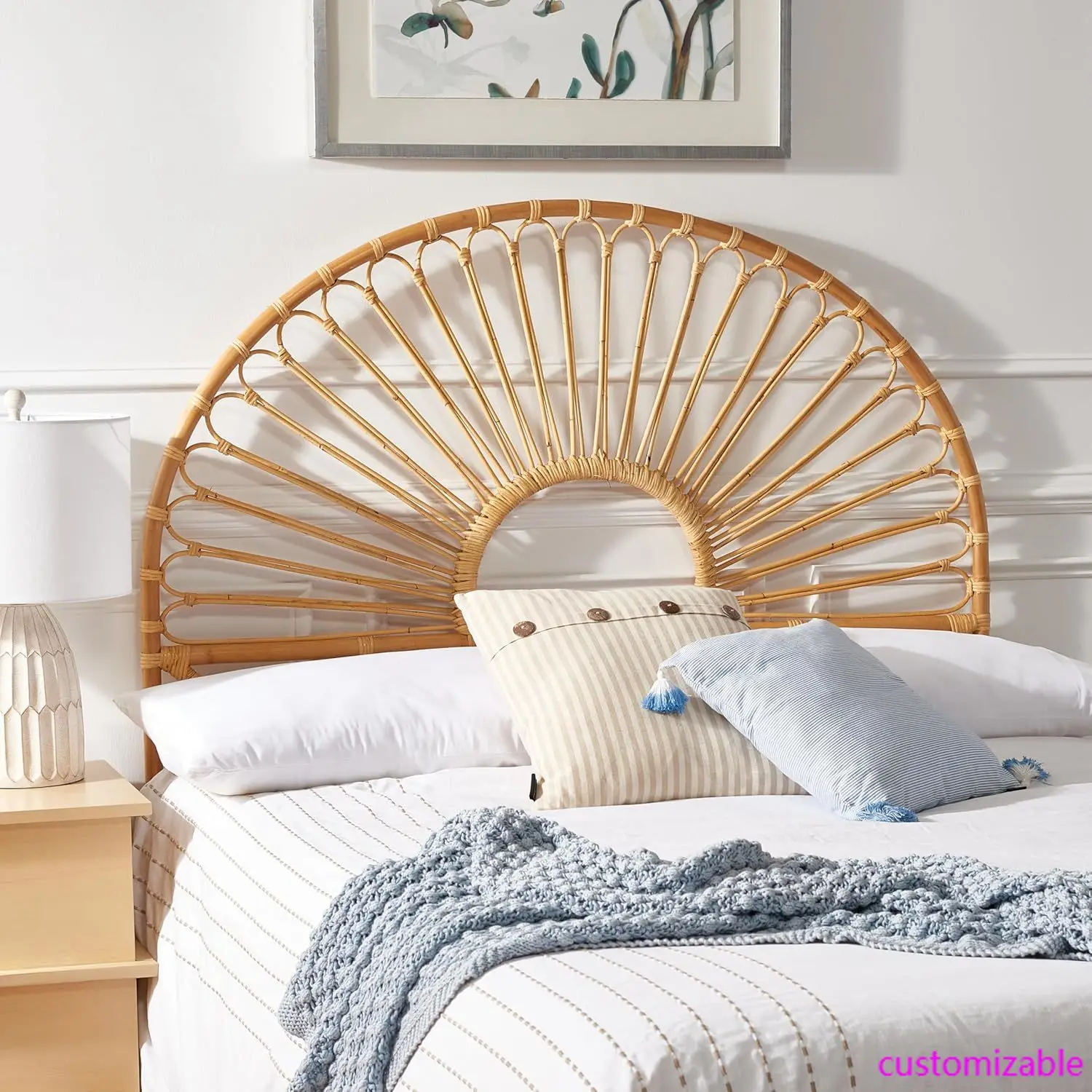 Home Collection Faris Natural Rattan Arched Full Size Headboard Home Collection Faris Natural Rattan Arched Full Size Headboard