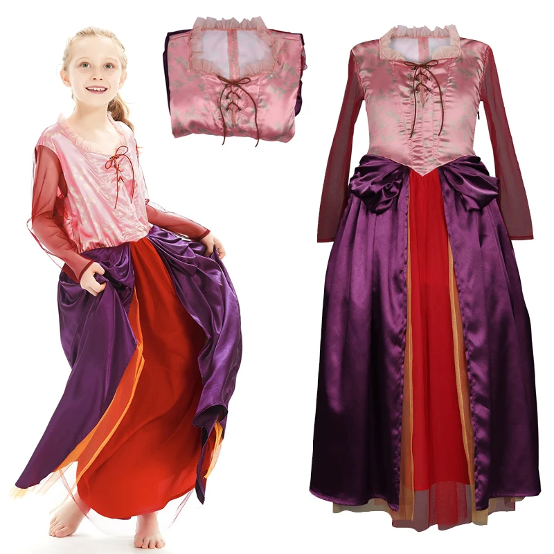 

Kids Sarah Sanderson Cosplay Costume Dress Outfits Little Girls Pink Princess Skirts Clothing Children Halloween Carnival Suit
