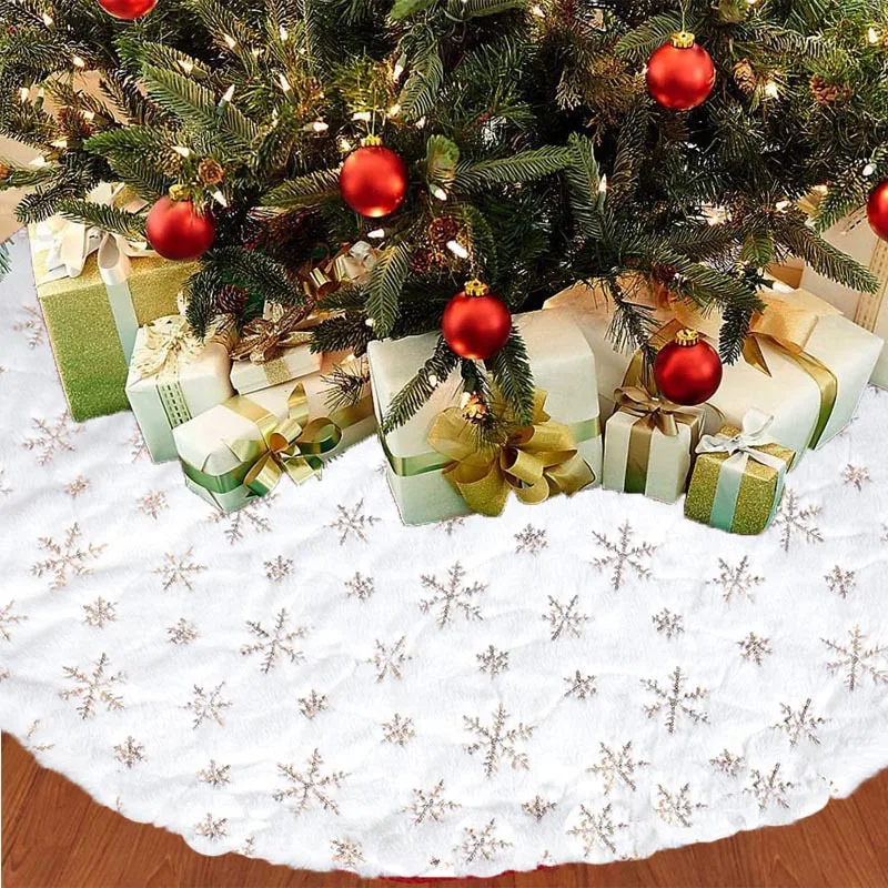 

Christmas White Tree Skirt 90/120cm Christmas Tree Skirt Plush Beaded Embroidered Christmas Tree Skirt Christmas Tree Ornament