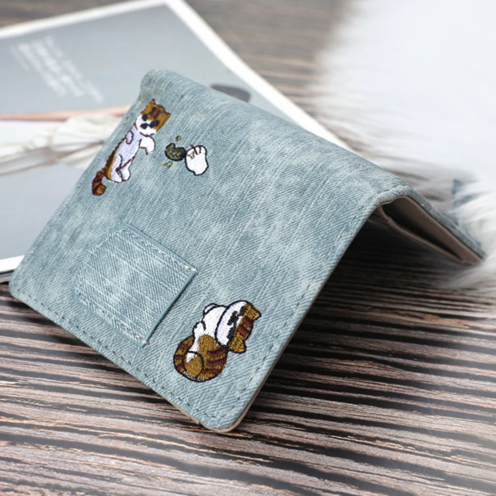 Portafoglio Bifold Con Ricamo A Gatto Adorabile Per Portamonete Ultrasottile Resistente All'Usura Da Donna Per L'Anniversario Di Compleanno