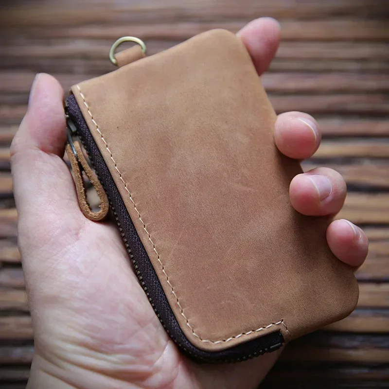 Leather Coin Purses Men's Vintage Small Wallets Household Keys Card Storage Bag Women Cow Leather Change Organizer Bag