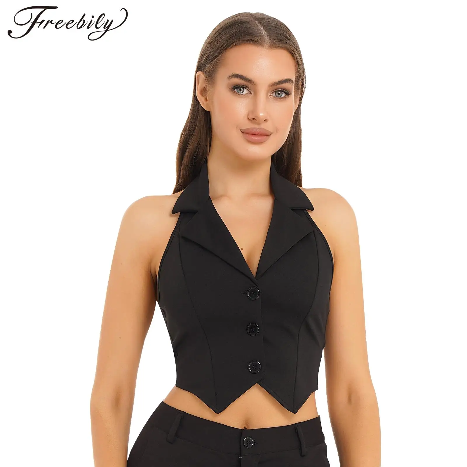 

Women's Fashion Vests Summer Single Breasted Sleeveless Cropped Vest Blazer for Women Lapel Neck Asymmetrical Hem Waistcoat Tops