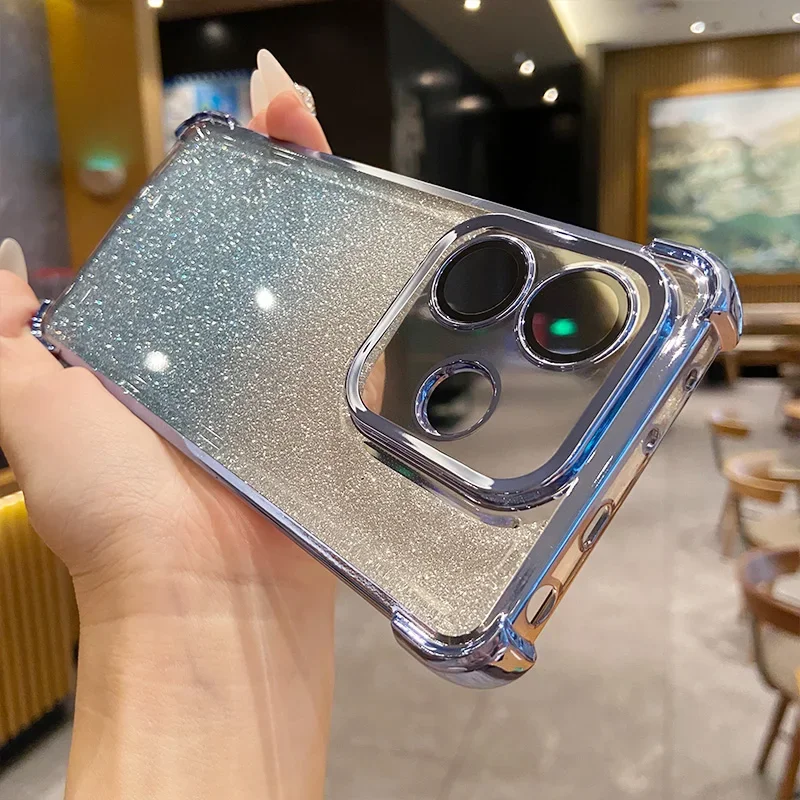 Glitter Air Bag Plating Shockproof Soft Case with Full Lens Protection Back Cover