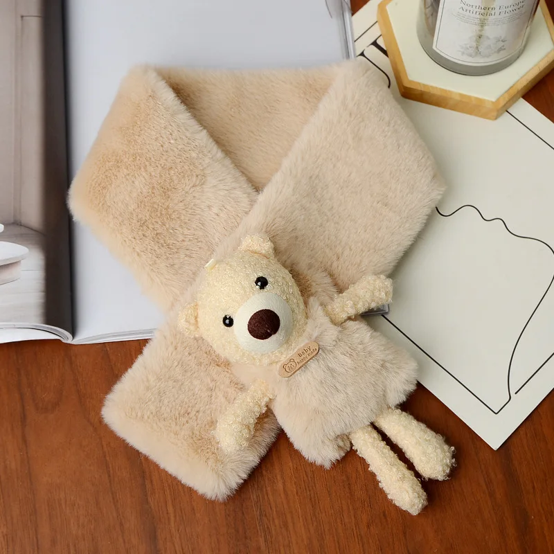 Cartoon Bear Baby Scarf Soft Plush Thicken Winter Warm Newborn Neck Solid Scarves For Kids Baby Girl Boy Infant Scarf