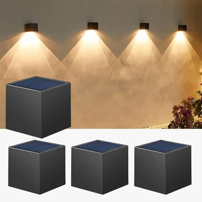 Outdoor Solar Wall Light Square Modern Solar Wall Sconce Lights Waterproof Down Lighting For House Porch Garden Fence Decor