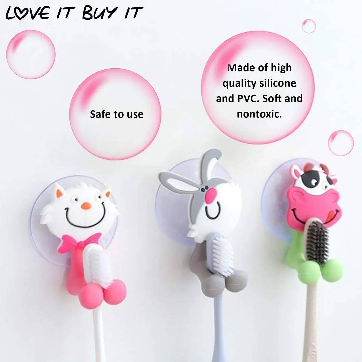 Toothbrush Holder Cute Cartoon Animal Wall Mounted Toothbrush Storage Rack Bathroom Multifunctional Wall Hook