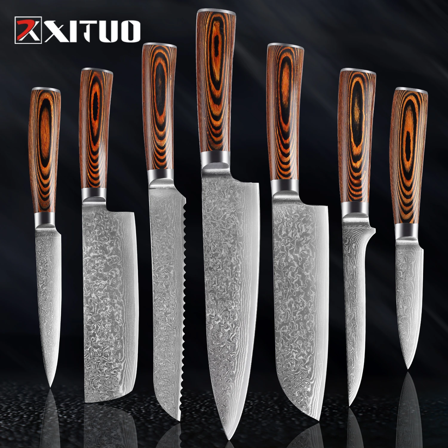 High Quality 3 Piece Professional Kitchen Knives Set - Cleaver Knife,  Santoku & Utility