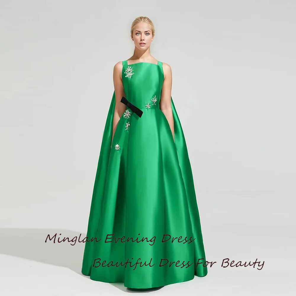 

MINGLAN Satin Evening Dress Elegant High Neck Crystal A-Line Cocktail Party Prom Gown With Long Shawl For Sexy Women 2024