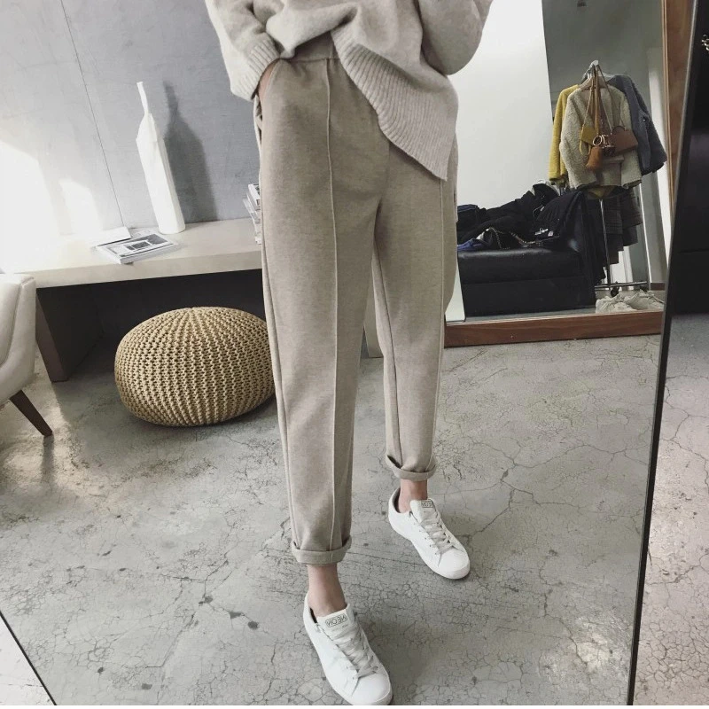 New Autumn and Winter Women's Thickened Harlan Pants Fashion Casual Elastic Waist Nine-point Pants Radish Pants 6648