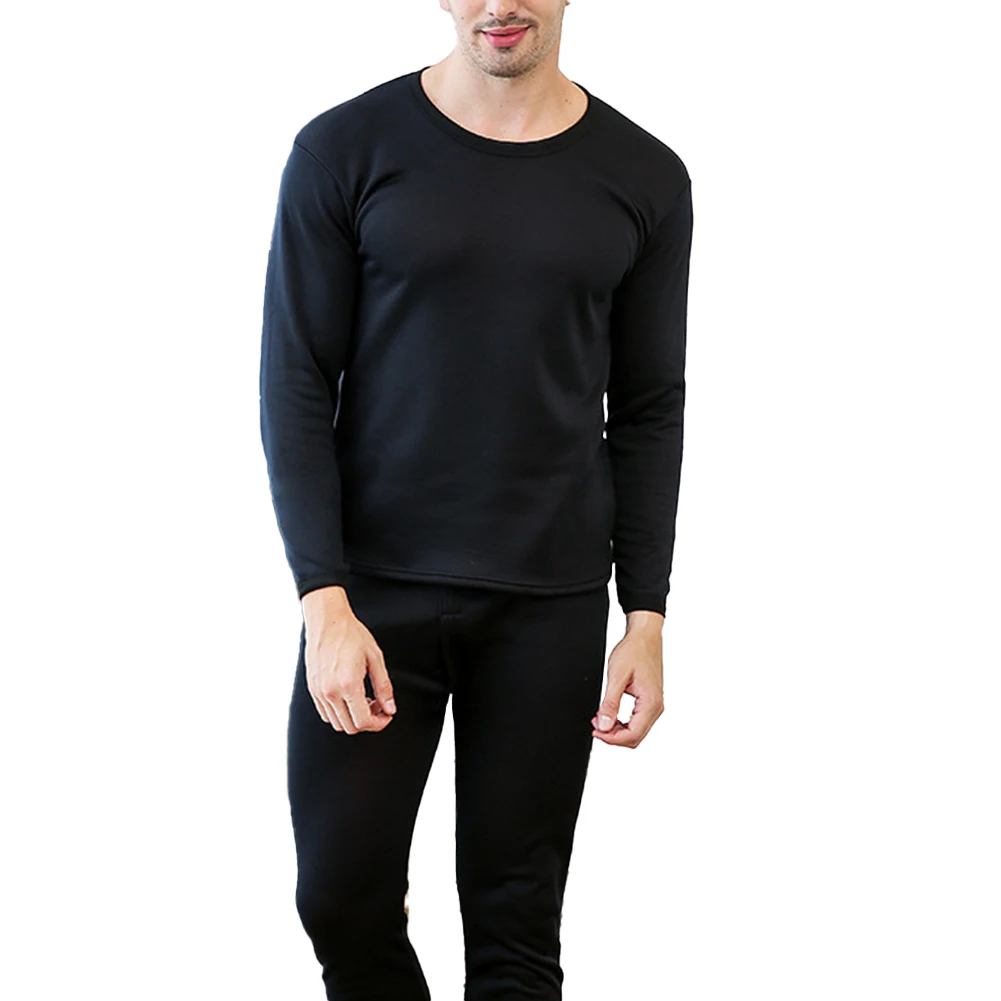 

Mens Winter Thermal Underwear 2pcs Set Fleece Long Sleeve Top Thick Elasticity Undershirt & Long Johns Pants Solid Sleepwear