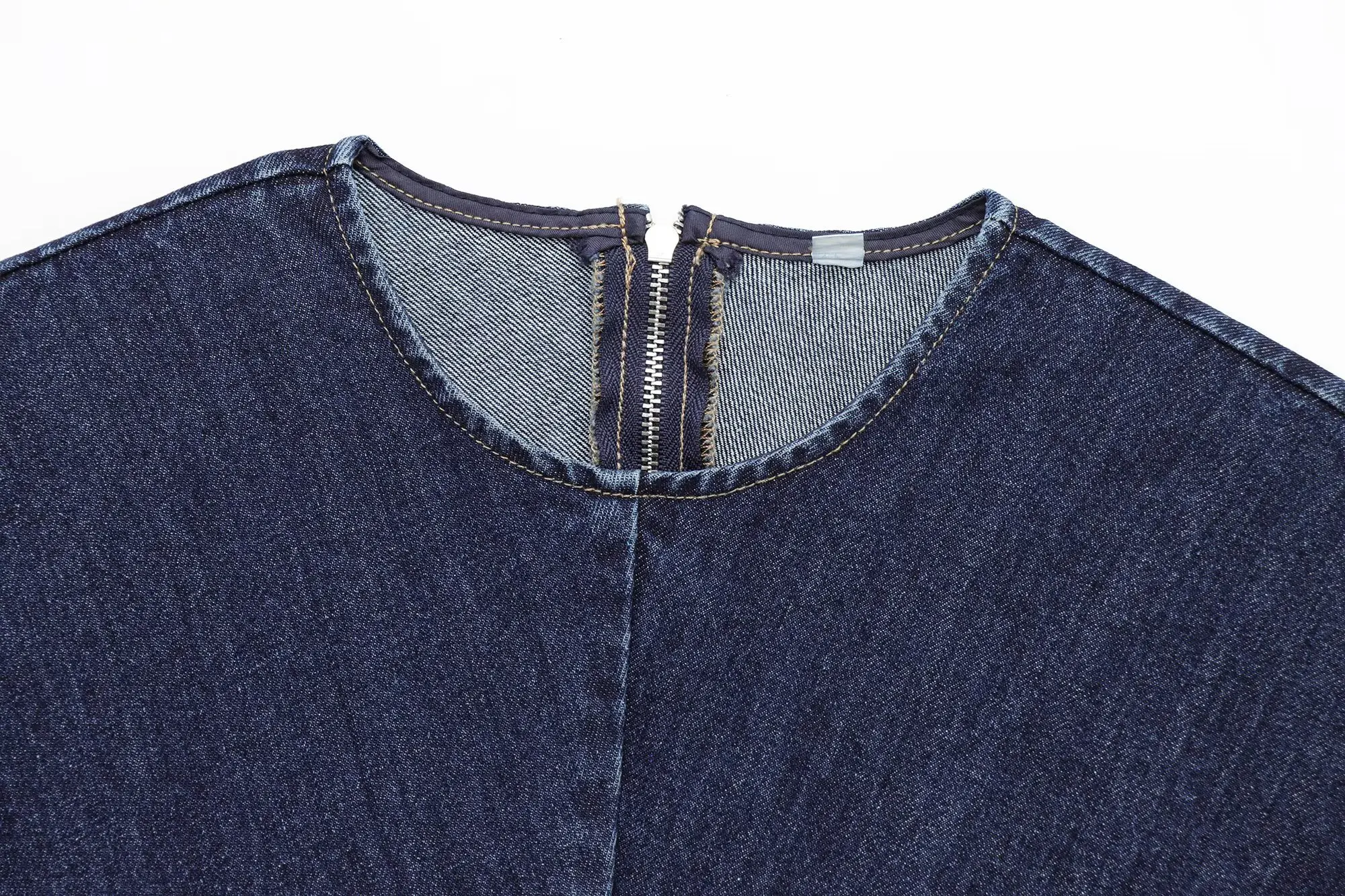 Frauen Frühjahr Neue Temperatur Denim Kurzes Kleid Weibliche Mode Einfache Crew Neck Ärmellose Casual Denim Mini Kleid Mujer – Detail 10