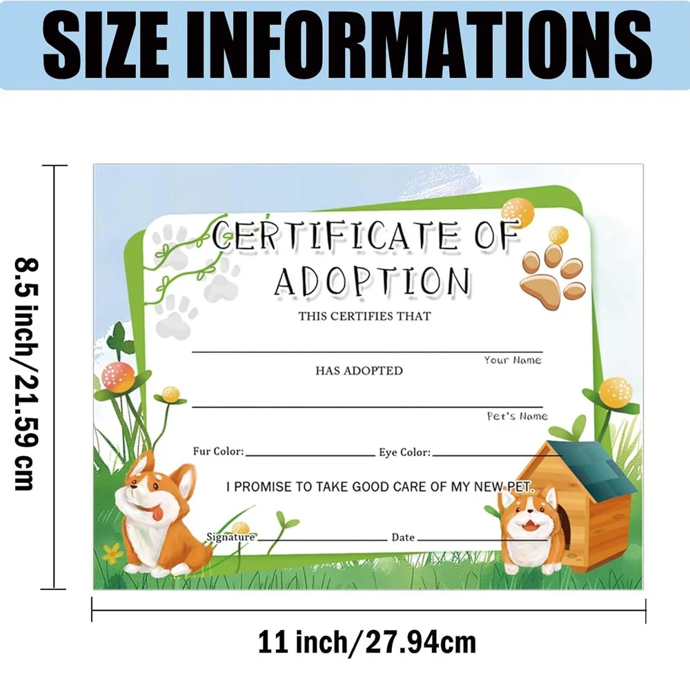 Dog Adoption Certificates 11x 8.5inch Dog Pet Adoption Card 12Pcs Animal Themed Certificates Party Favors and Supplies