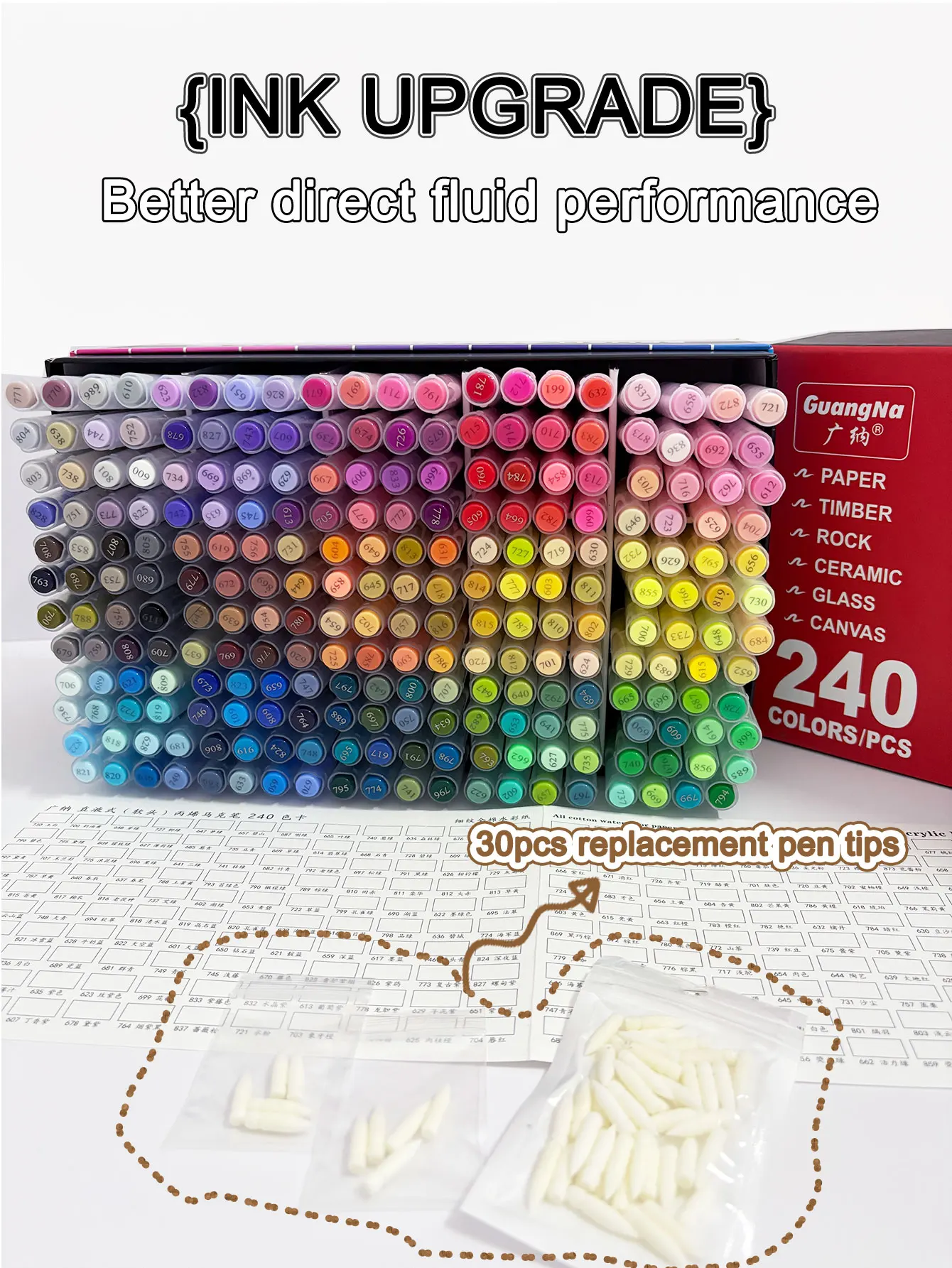 GuangNa アクリルブラシマーカー 240色セット Guangna 240 色ダイレクト液体マーカーペンセット、DIY 手描き