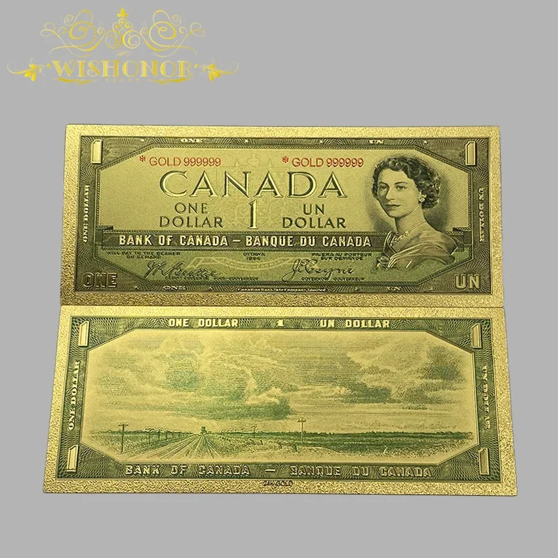 10pcs/lot Canada Banknote 1 50 10 100 Canadian Dollar Banknote 24k Gold Plated For Collection