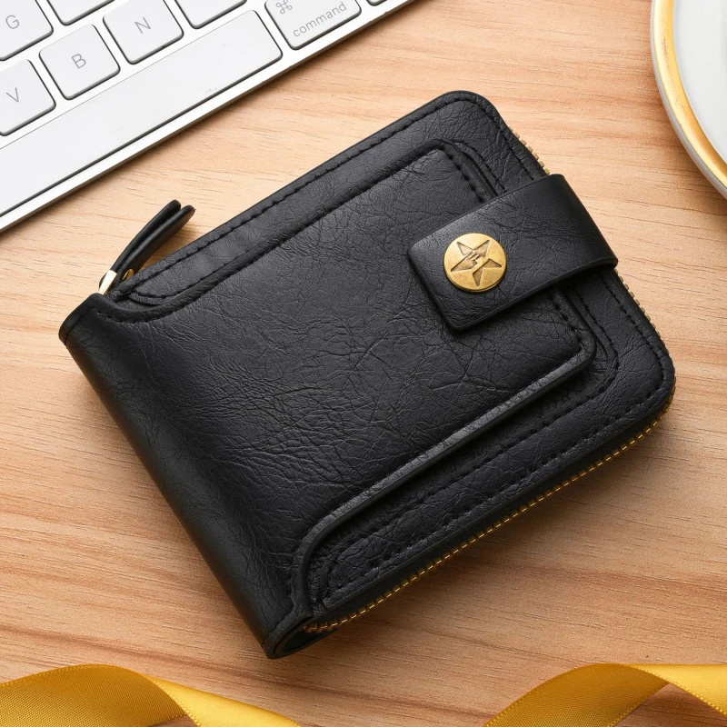 

Vintage Small Men's Wallet Pu Leather Short Purse Men Small Zipper Coin Pocket Purse Porte Monnaie Homme for Male Money Bags